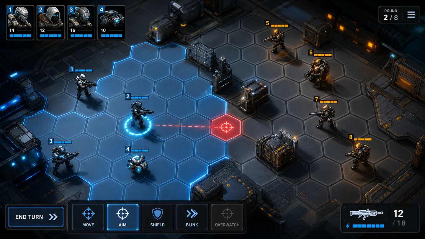 Conceito de gameplay Gridline Tactics