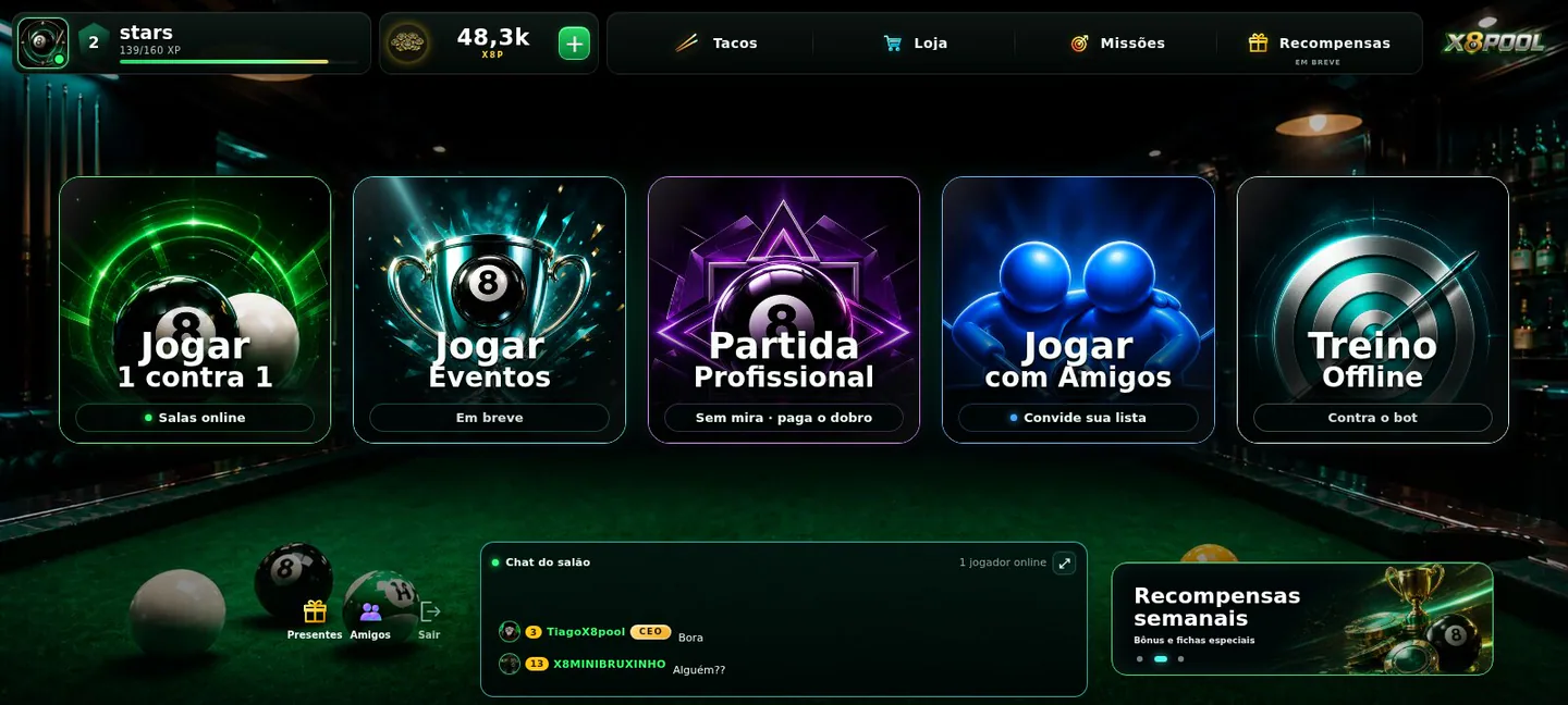 Menu atual do X8Pool