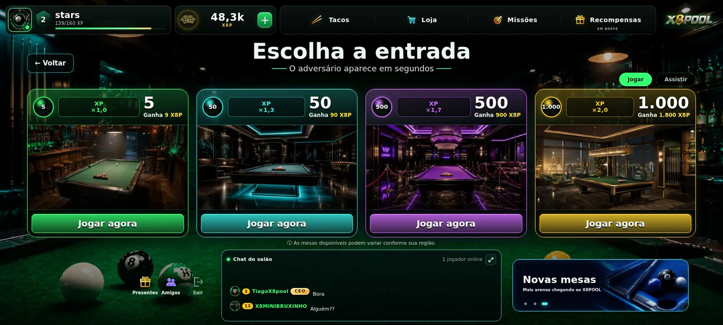 Seleção atual de entradas do X8Pool
